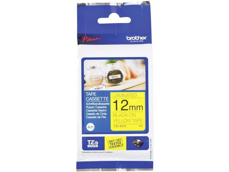 Cinta Brother TZe-631S - 12 mm - Negro sobre Amarillo