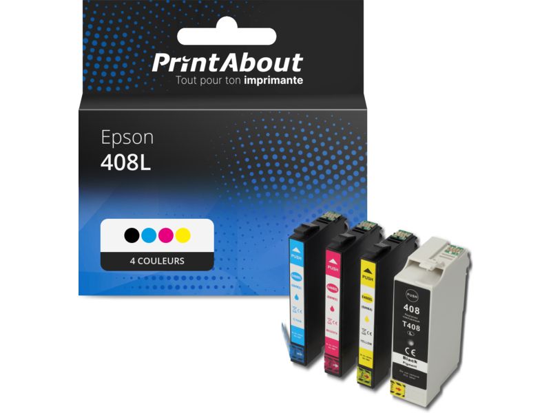Cartucho compatible Epson 408L (C13T09K41/42/43/44010) - 4 colores - Alta capacidad - Multipack