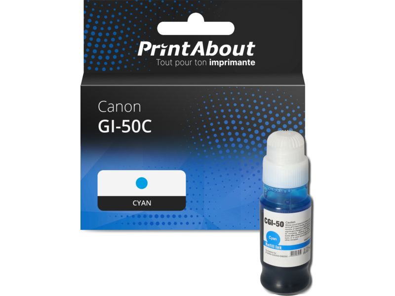 Cartouche d'encre compatible PrintAbout Canon GI-50C - Cyan - Grande capacité