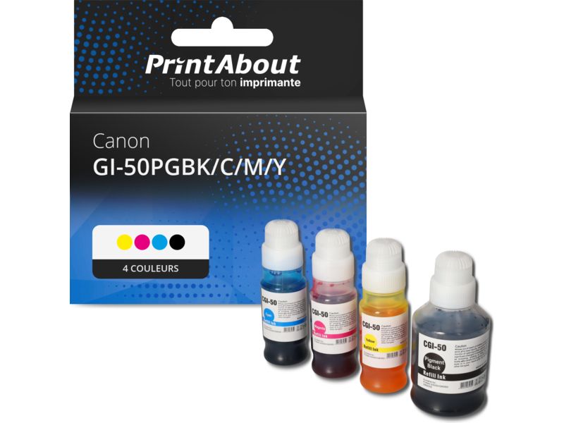 Cartucho de tinta compatible PrintAbout Canon GI-50PGBK/C/M/Y - 4 colores - Gran capacidad - Multipack