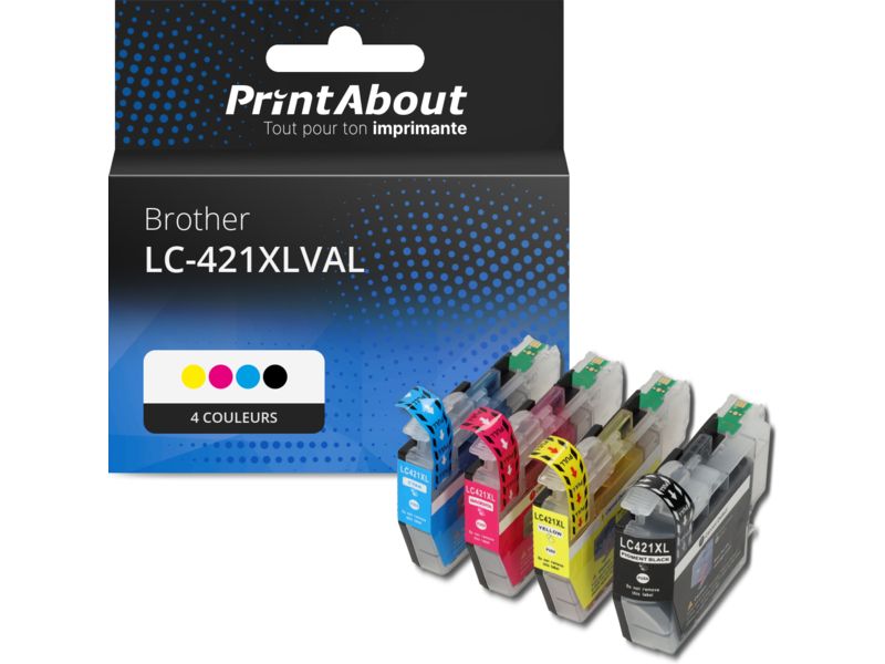 Cartouche compatible Brother LC-421XLVAL - 4 couleurs - Grande capacité - Multipack