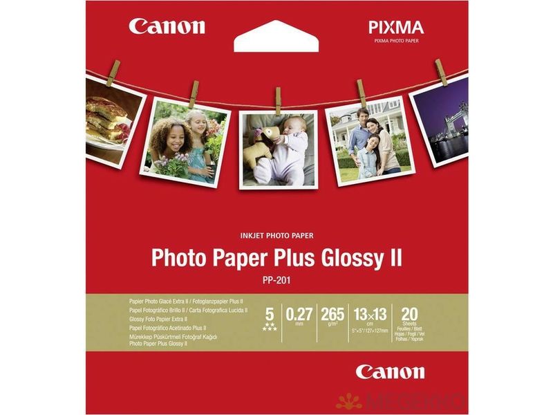 Canon PP-201 Glossy Photo Paper, 265gsm, 13x13cm (20 Sheets)