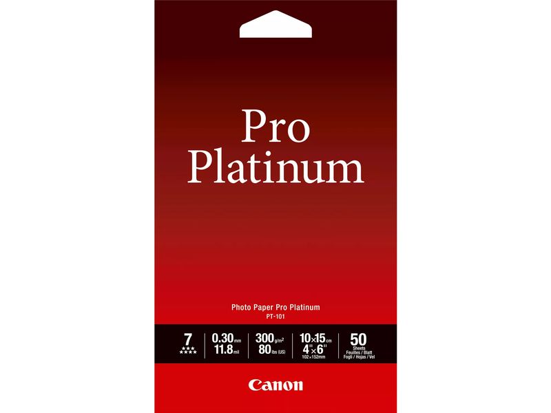 Papier photo Canon PT-101 Pro Platine, 300 g/m², 10 x 15 cm (50 feuilles)
