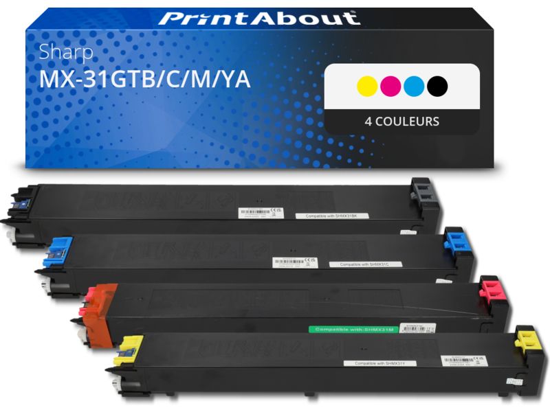 Cartouche de toner compatible Sharp MX-31GTB/C/M/YA - Pack de 4 couleurs
