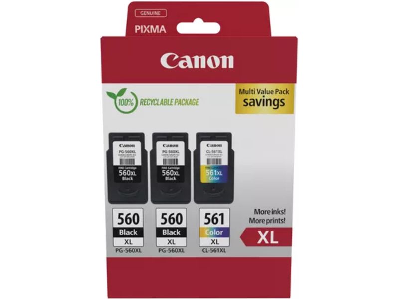 Multipack d'encre Canon PG-560XL + PG-560XL + PG-561XL - Noir + 3 couleurs