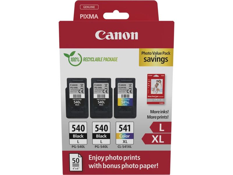 Kit de valor Canon PG-540L + PG-540L + CL 541XL - Negro + 3 Colores - Cartucho de tinta