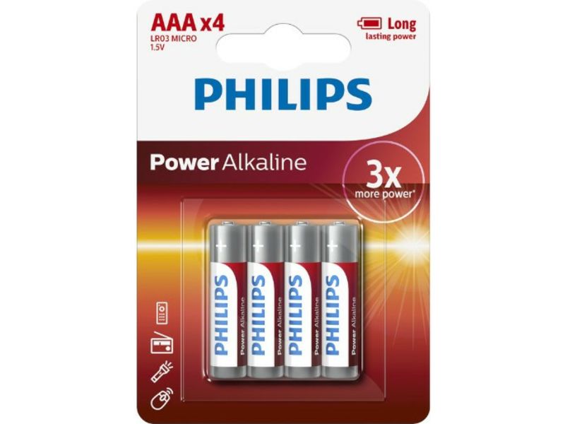 Baterías Philips Alkalina AAA 4 unidades