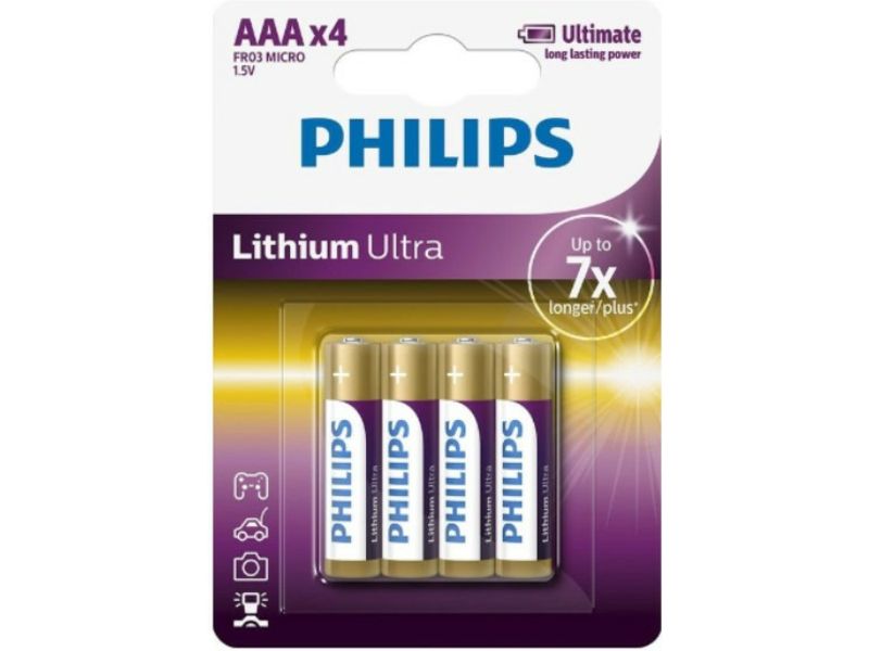 Baterías Philips AAA Litio FR03 - Paquete de 4