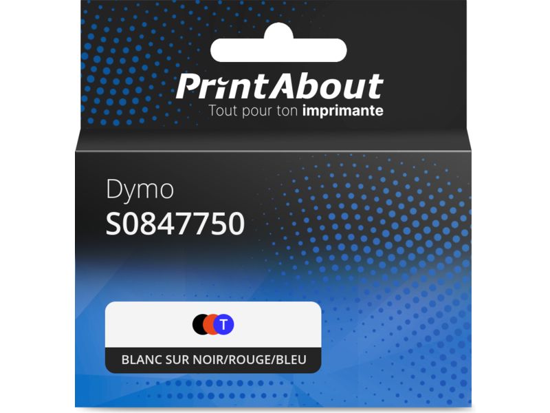 Cintas compatibles Dymo PrintAbout (S0847750) - 9 mm - Blanco sobre negro/rojo/azul