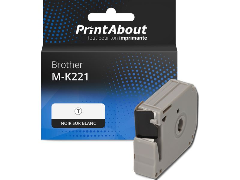 Ruban compatible Brother M-K221 - 9 mm - Noir sur blanc