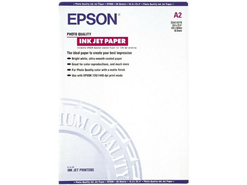 Epson Photo Quality Inkjet Paper A2, 102gsm, 30 Sheets