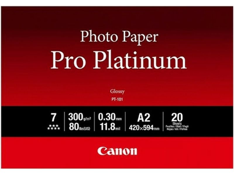 Papier photo Canon Pro Platinum PT-101, 300 g/m² A2, 20 feuilles