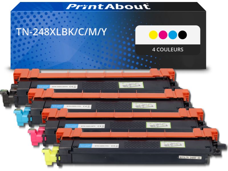 Toner compatible Brother TN-248XLBK/C/M/Y - 4 couleurs - Grande capacité - Multipack