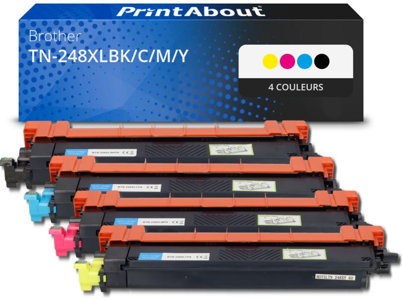 Toner compatible Brother TN-248XLBK/C/M/Y - 4 couleurs - Grande capacité - Multipack
