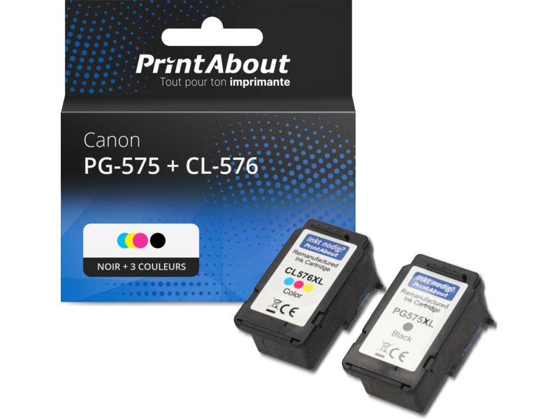 Cartouche d'encre PrintAbout compatible Canon PG-575 + CL-576 - Noir + 3 couleurs - Multipack