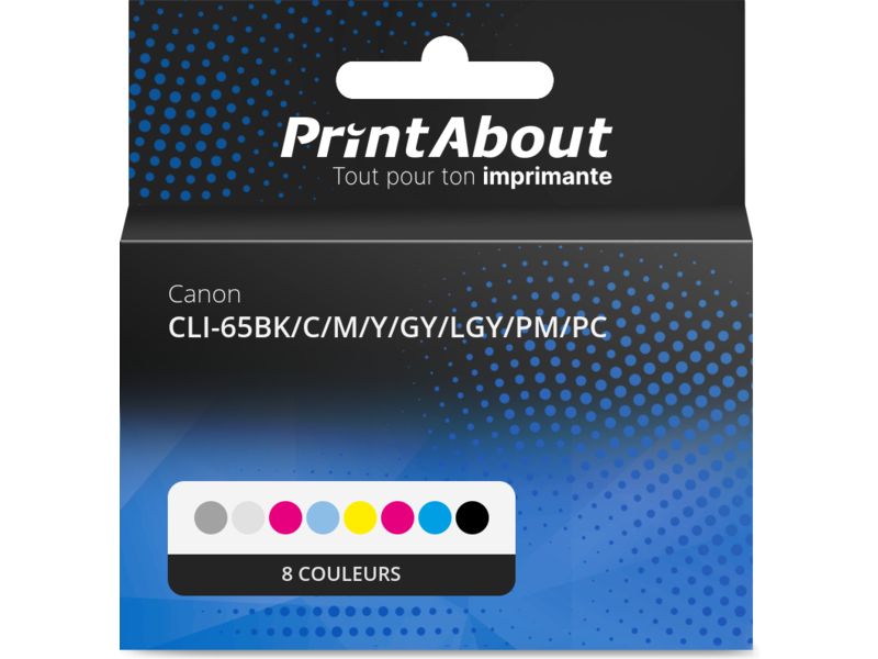 Cartouche d'encre compatible Canon CLI-65 de PrintAbout - 8 couleurs - Multipack
