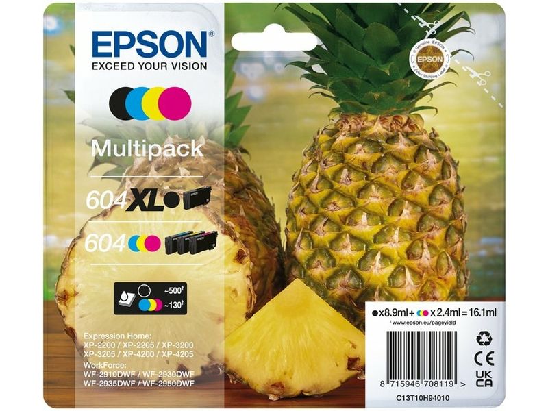 Cartouche d'encre Epson 604XL, pack de 4 couleurs