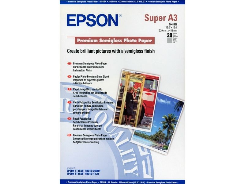 Papier photo Epson Premium semi-brillant A3+ (20 feuilles)