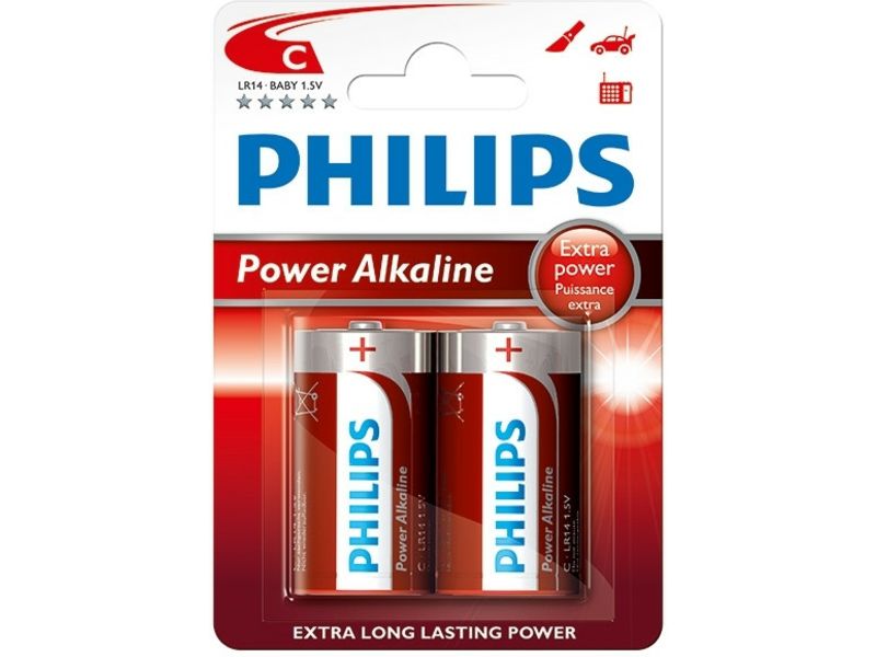 Baterías Philips Alcalinas de Potencia LR14 Baby C - Paquete de 2