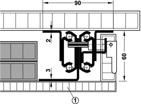 Guidage à billes Häfele pour 13 plaques d'insertion pour tables de châssis et de coulisses synchrones, 850 / 1050 mm