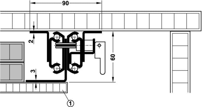 Guidage à billes Häfele pour 13 plaques d'insertion pour tables de châssis et de coulisses synchrones, 850 / 1050 mm