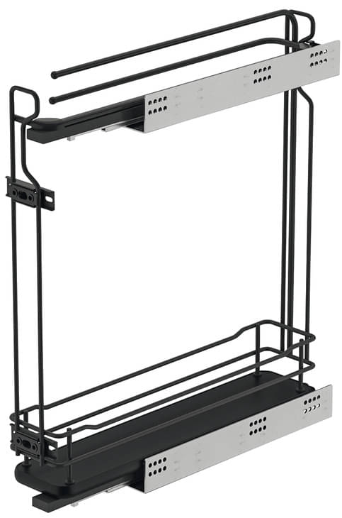 Tirage Häfele pour casseroles avec grille ou étagère et amortisseur, largeur de meuble 150 mm, étagère - Anthracite/Noir et support serviettes