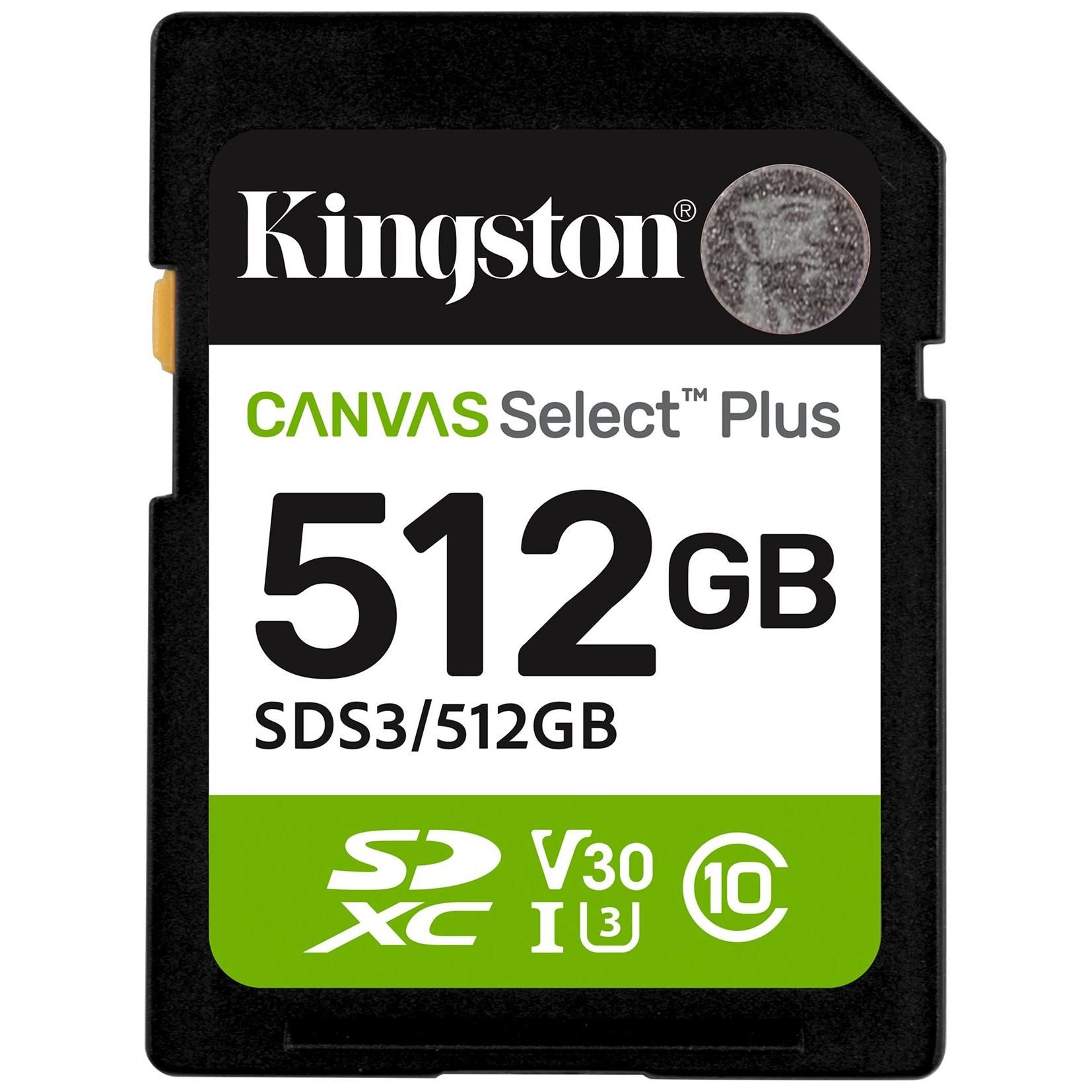 Kingston Canvas Select Plus - Flash Memory Card - 512GB - Video Class V30 / UHS-I U3 / Class10 - SDXC UHS-I