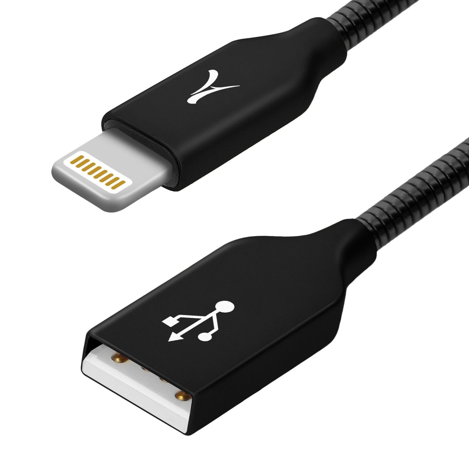 Akashi Lightning Cable for iPhone, iPad, iPod - Unbreakable Metal Housing, Black