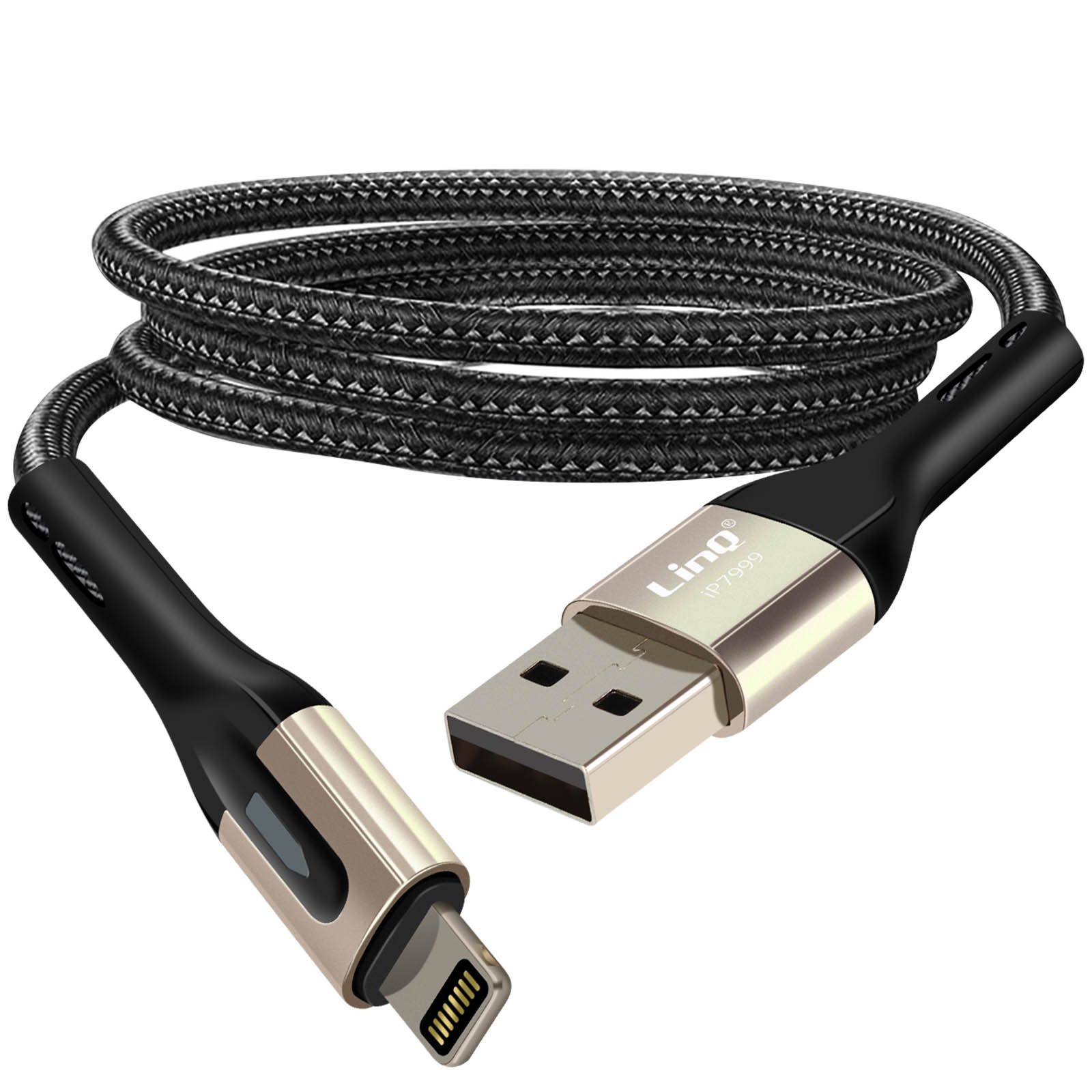 LinQ Nylon Braided USB to Lightning 1.2m Fast Charge 3A Cable - Black