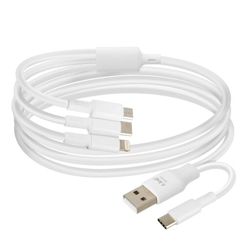 LinQ USB-A to USB-C, Lightning, and Micro-USB Cable, 1.2m White
