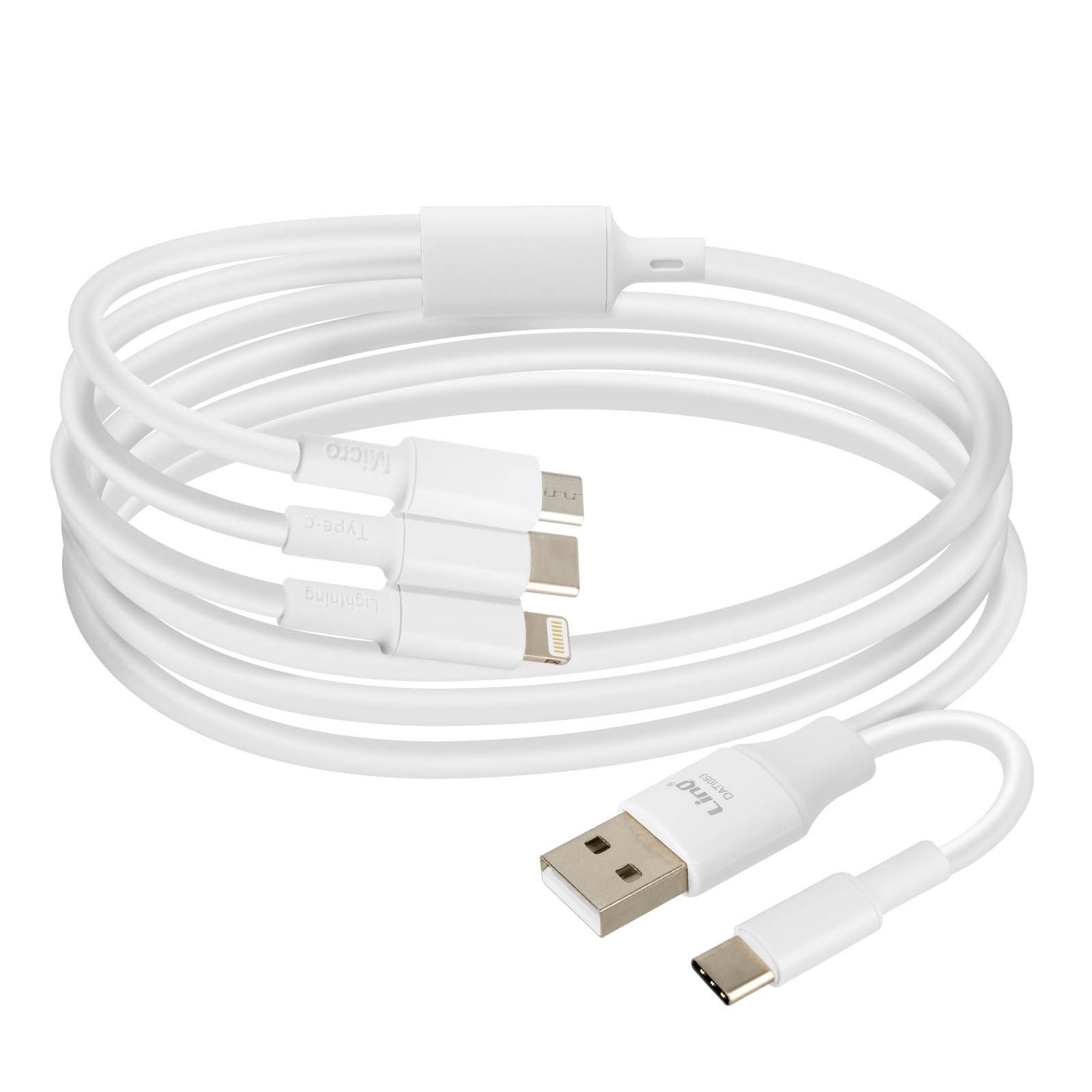 LinQ USB-A to USB-C, Lightning, and Micro-USB Cable, 1.2m White