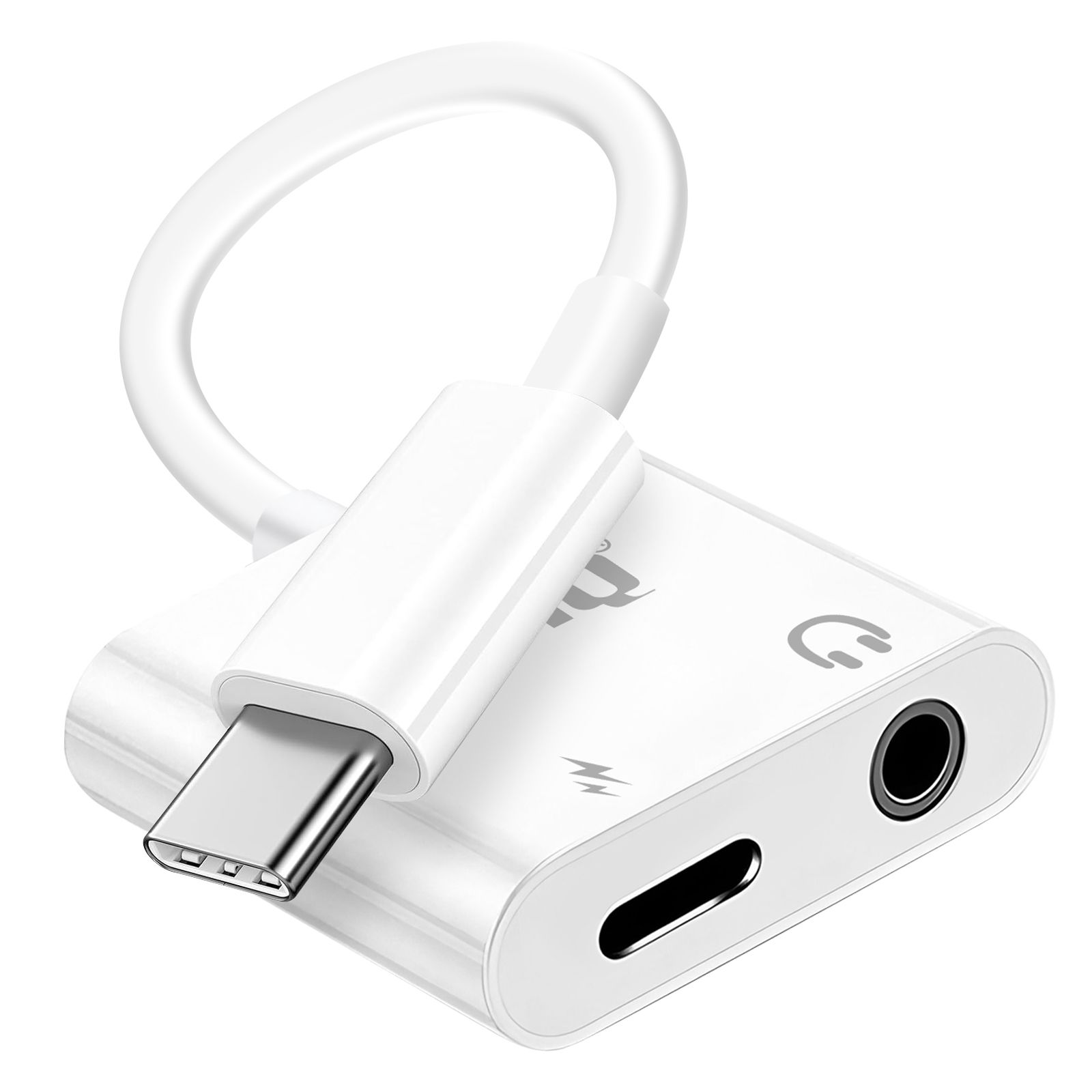 LinQ USB-C Charger Adapter with 3.5mm Audio Jack - White