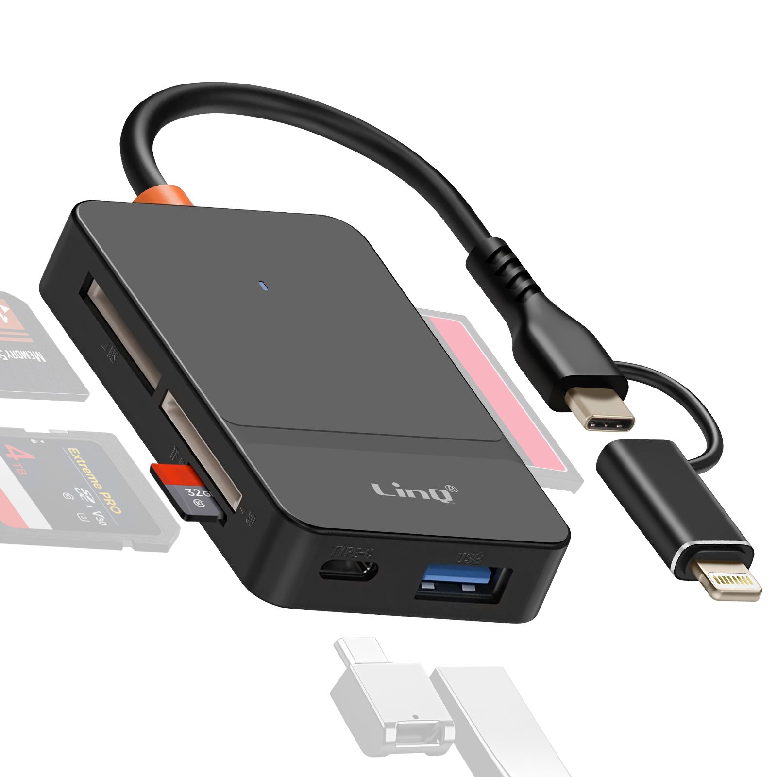 Lector multipuerto LinQ USB-C + Lightning 8 en 1 - Negro