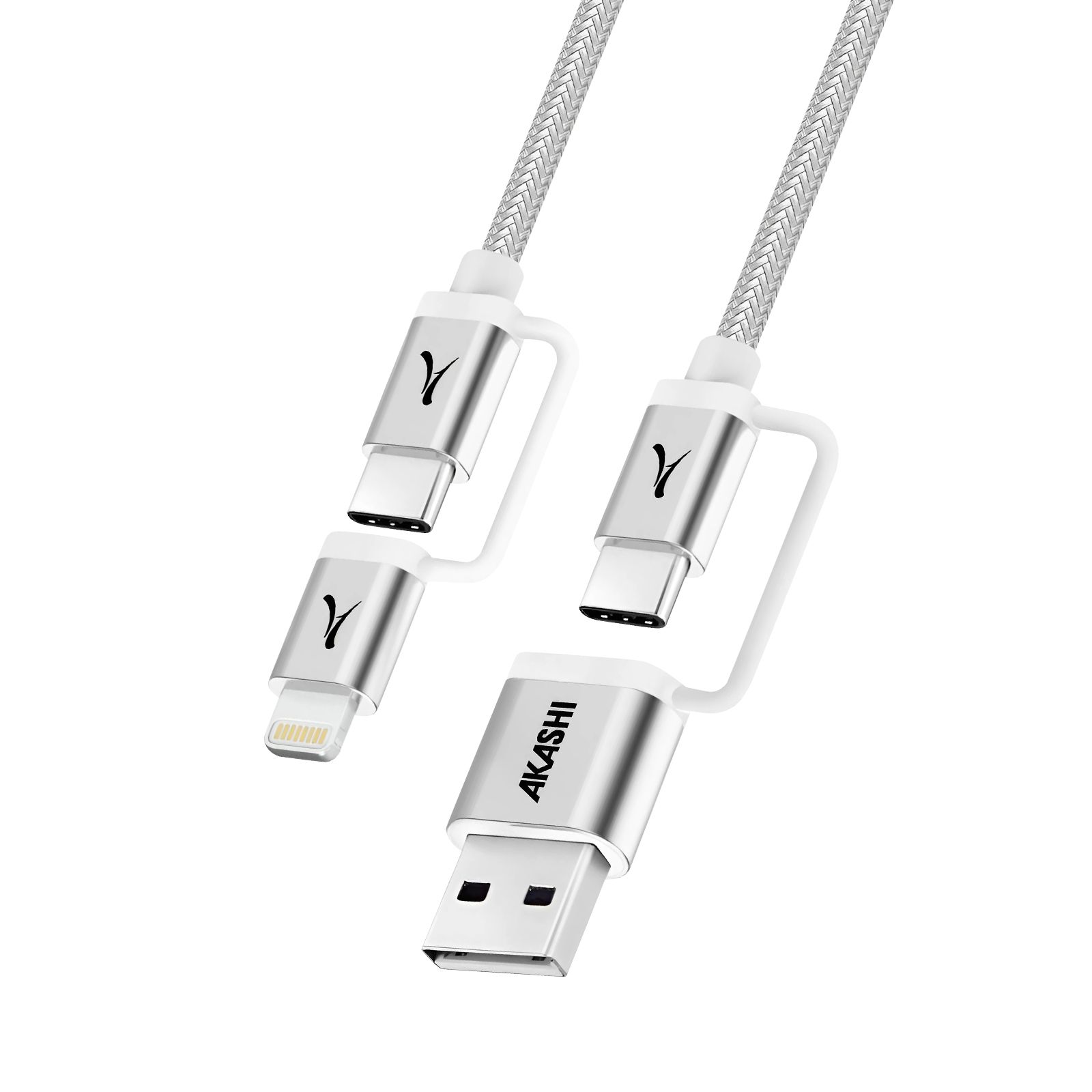 Câble Akashi 4 en 1 USB-C + Lightning - Gris