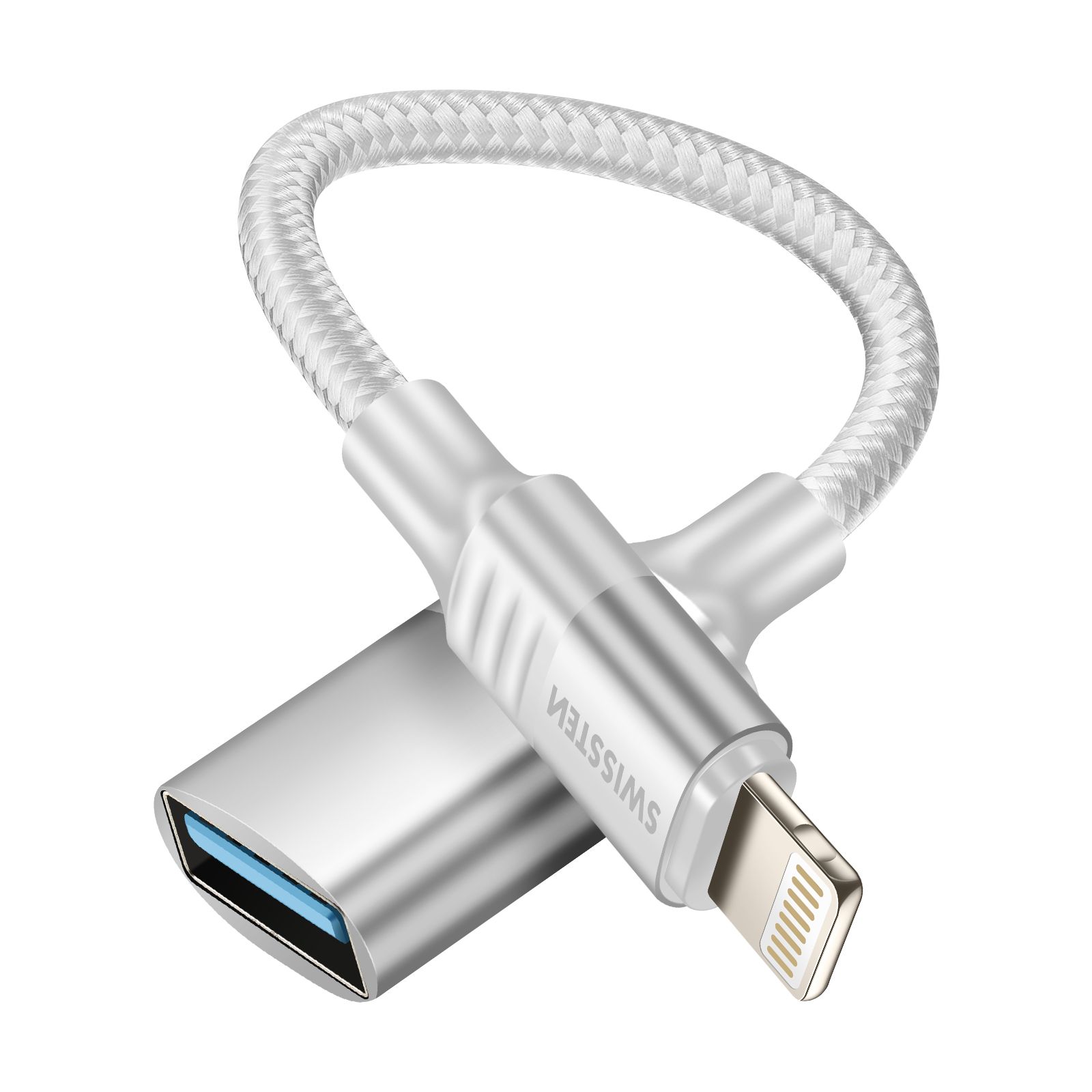 Adaptador OTG iPhone Lightning a USB de Swissten, Blanco