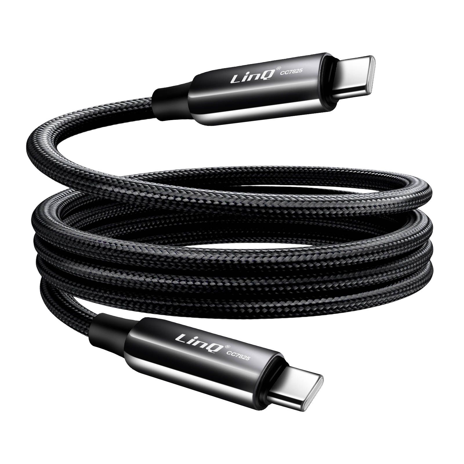 Cable USB-C a USB-C de LinQ con entrega de energía de 80W y trenza de nylon de 1,2 m Negro