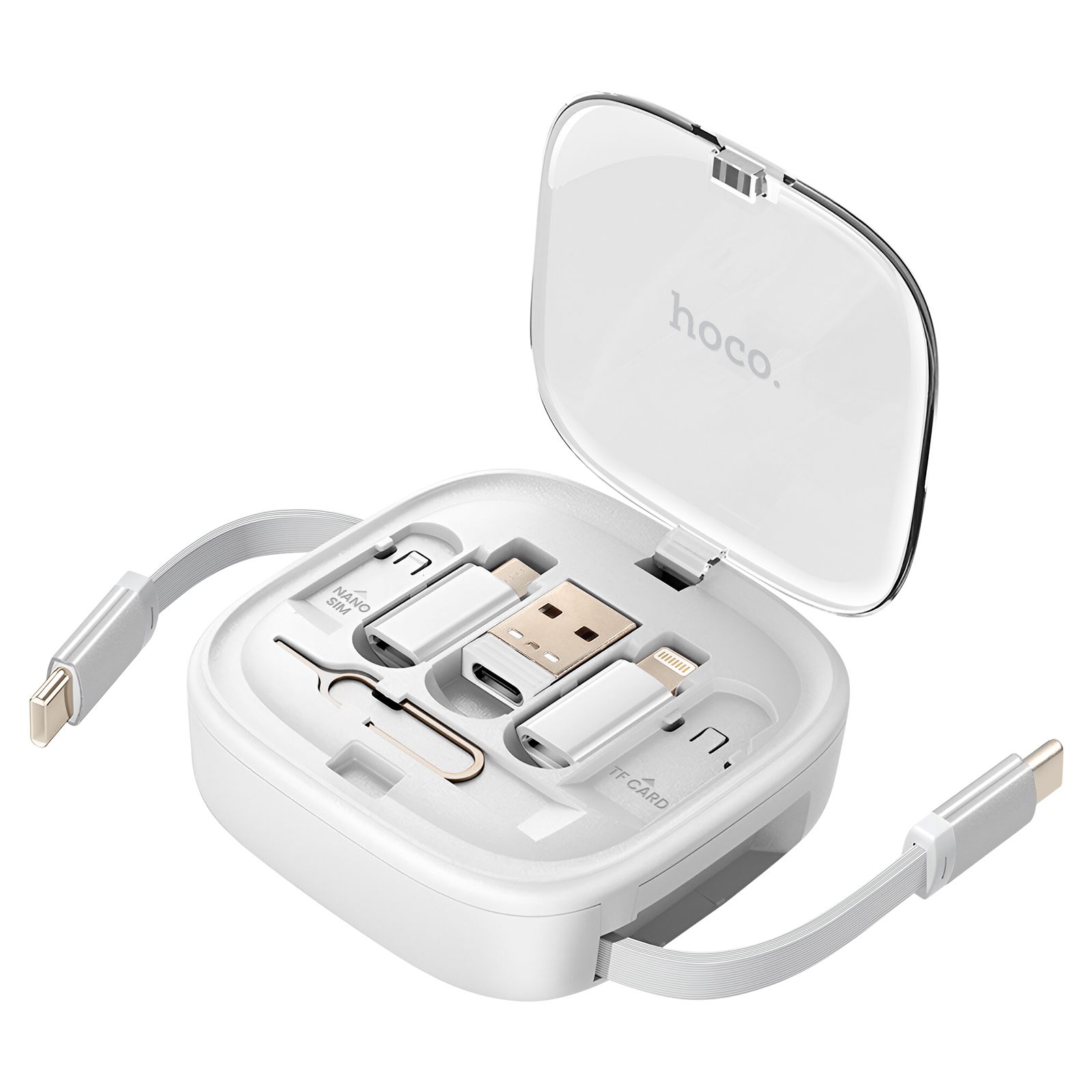 Câble USB-C Hoko 6 en 1 avec charge rapide, 60W et adaptateurs universels - Blanc