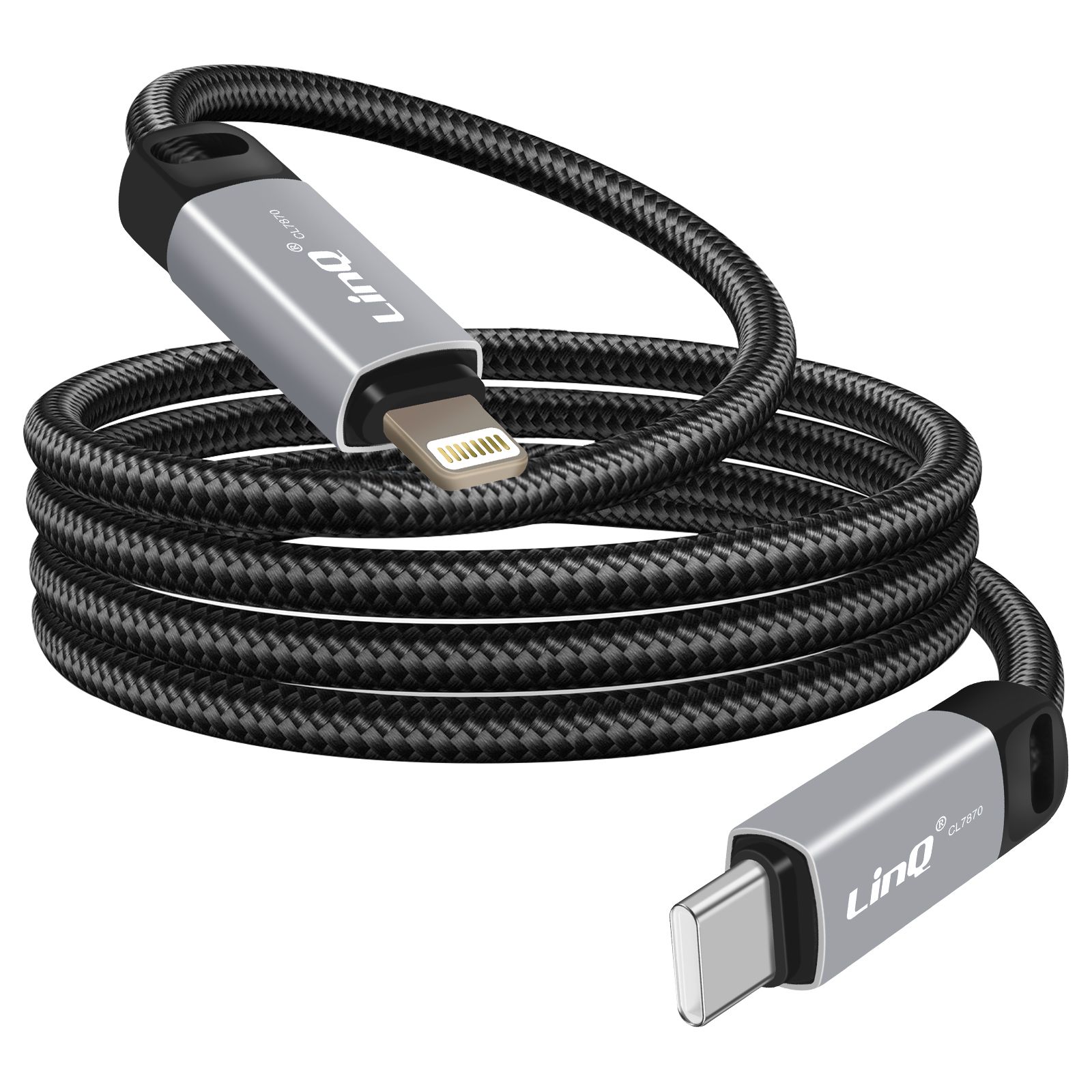 LinQ Lightning to USB-C Power Delivery 36W Cable, 1.2m Treated Nylon Black