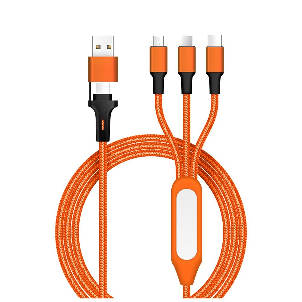 Tressed 5-in-1 Charge Cable with LED Night Light - Compatible USB/Type-C/iOS/Android, Orange
