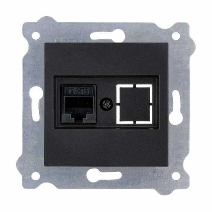 EXEN Cat.6 RJ45 Plug - Metallic Black - Frame-less Mechanism - Indoor Use - UV Resistant