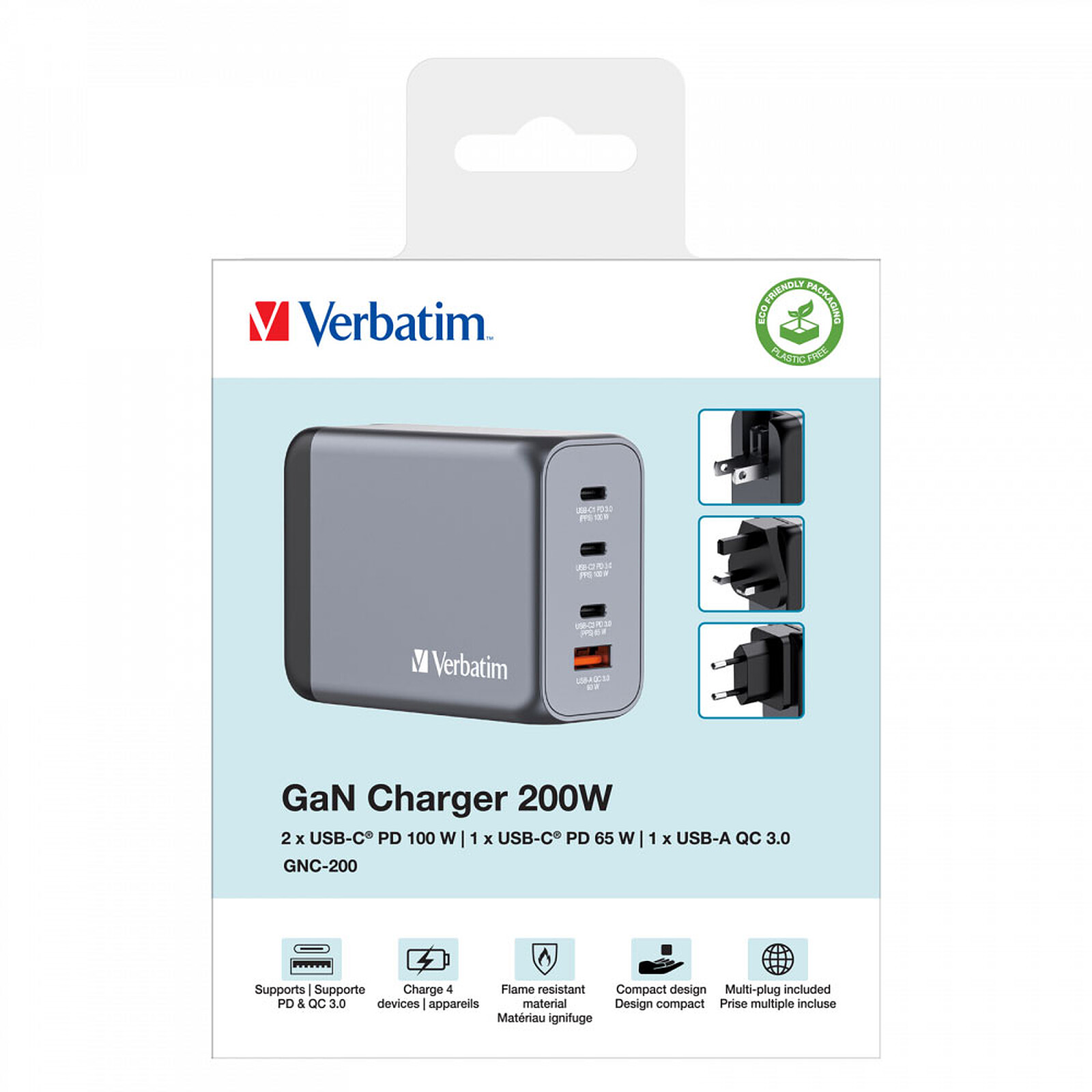 Cargador de pared Verbatim GNC-200 200W