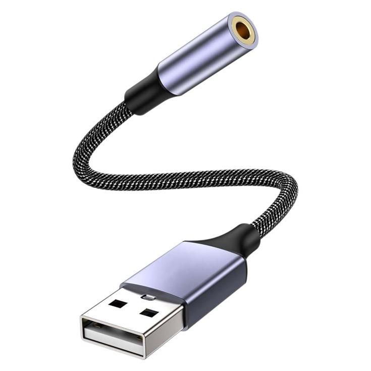 DLH Audio Adapter - USB Male to Stereo Mini-Phone 3.5mm Female - 13cm - Grey, Black - TRRS