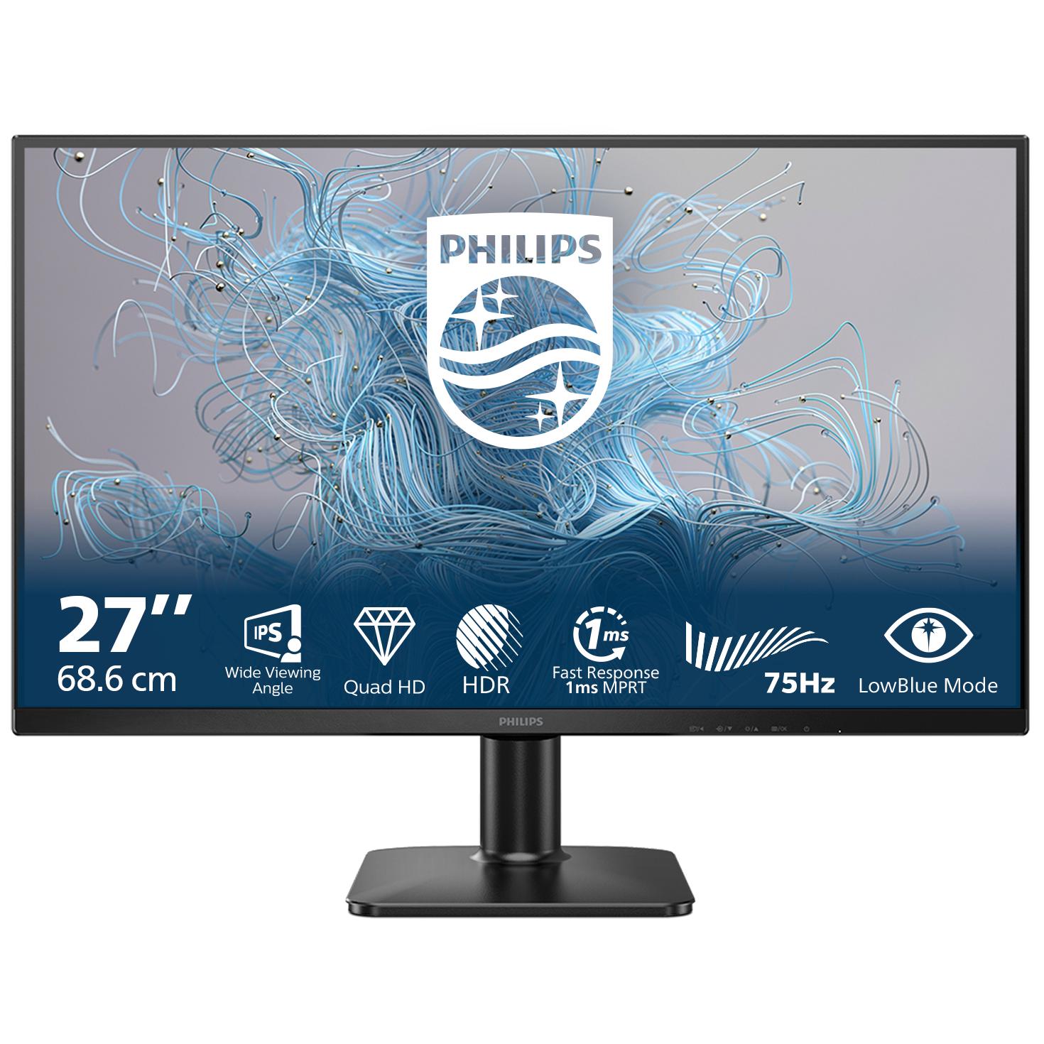 Philips 27E2N1500L - 1000 Series - écran LED - 27" - 2560 x 1440 QHD @ 75 Hz - IPS - 1000:1 - HDR10 - 4 ms - HDMI, DisplayPort - noir