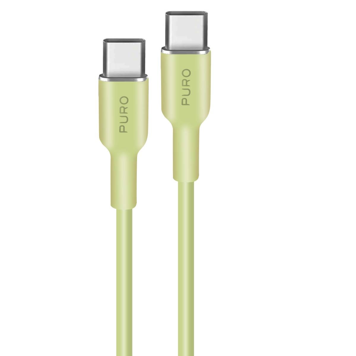 Câble Puro USB-C vers USB-C souple en silicone 60W 1,5 m Vert citron