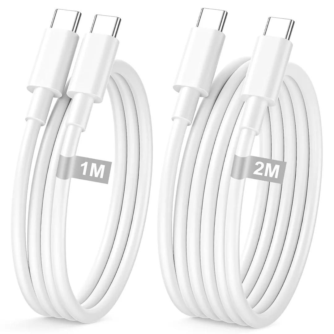 Câbles de charge rapide USB-C E.F.Connection pour iPhone 17, 17 Air, 17 Pro et 17 Pro Max - Blanc (1m + 2m)
