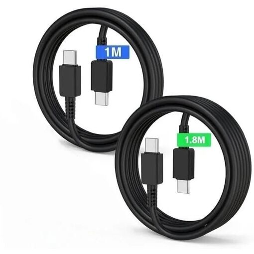 E.F.Connection USB-C to USB-C Quick Charge Cable for Samsung Galaxy A16, A17, A36, A56, A07 - 1M + 1.8M Black
