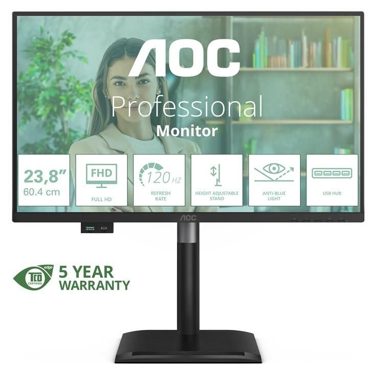 AOC 24P4U - 24" LED Monitor - Full HD 1080p @ 120Hz - IPS - 4ms Response Time - HDMI & DisplayPort - Speakers - Black
