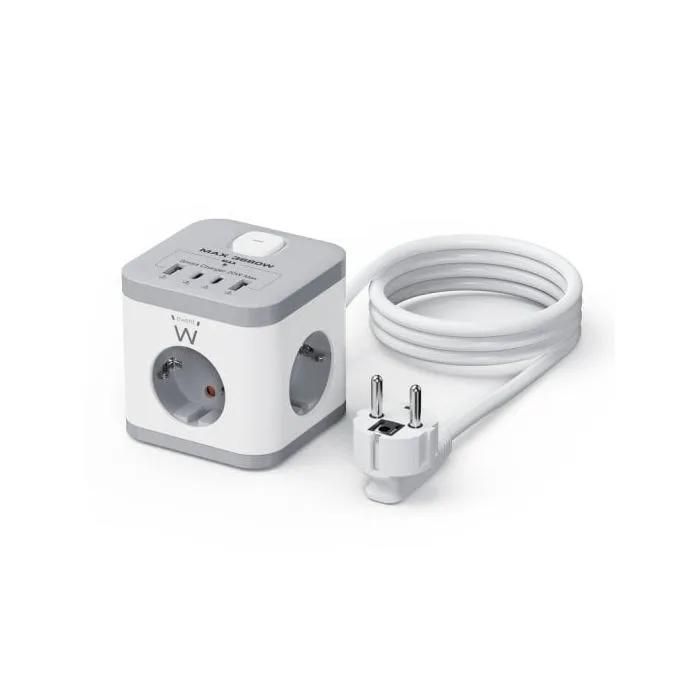 Ewent EW3863 Power Strip 3x Shucko 16A + 2x USB-A + 2x USB-C 5V/3A PD/QC 3.0 White
