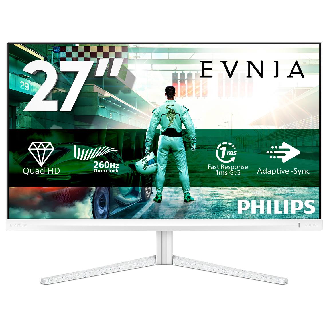 Philips Evnia 3000 27M2N3501PA - Écran LED - jeux - 27" - 2560 x 1440 QHD @ 260 Hz - IPS - 1000:1 - HDR10 - 0.3 ms - 2xHDMI, DisplayPort - haut-parleurs - blanc