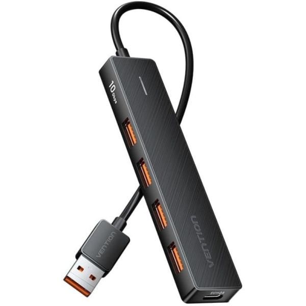 Hub USB Vention CHOBB 3.2 - 4 puertos USB + 1 tipo C PD - 15 cm - Negro